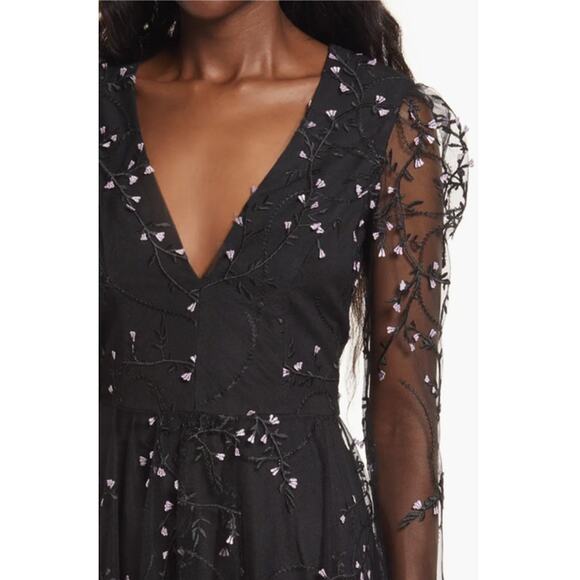 Helsi Ella Dress Long Sleeve Open Back Sheer Plunging Midi Dress - Picture 11 of 14